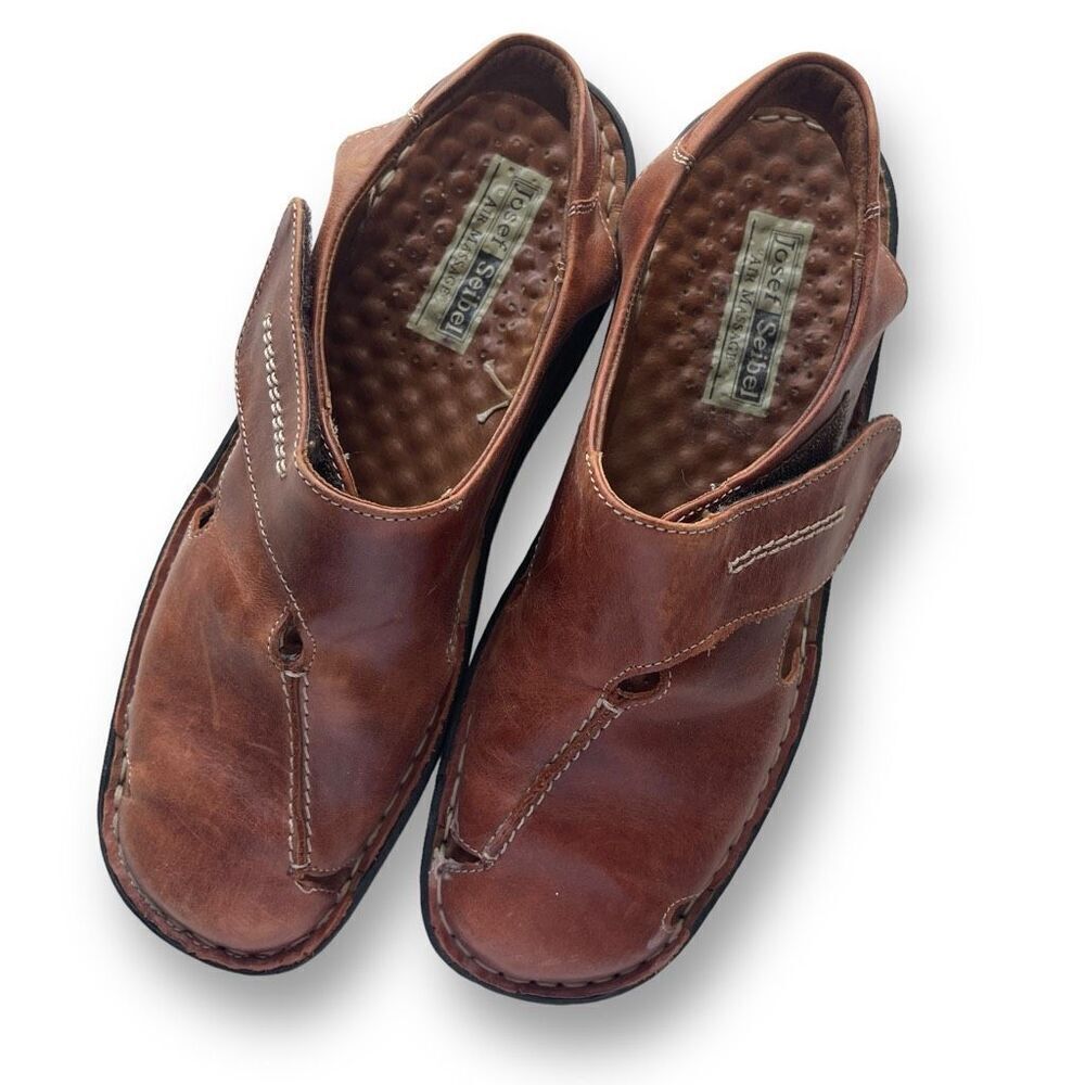 Josef Seibel Women's Square Toe Hook and Loop Slingback Sandals‎ Brown Size 39